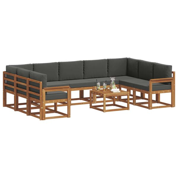 vidaXL Комплект дивани за открито 10 pcs Натурален и Антрацит