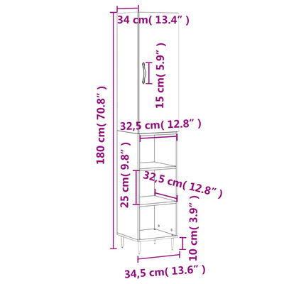 vidaXL Висок шкаф, сонома дъб, 34,5x34x180 см, инженерно дърво