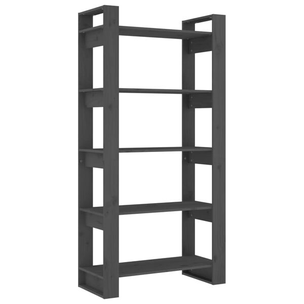 vidaXL Библиотека/разделител за стая, сива, 80x35x160 см, бор масив