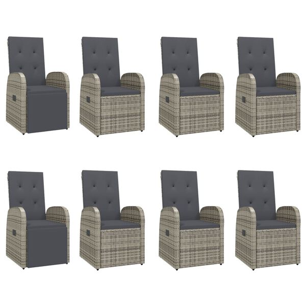 vidaXL Градински трапезен комплект 9 части с възглавници сив полиратан