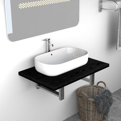 vidaXL Обзавеждане за баня, черно, 60x40x16,3 см
