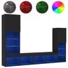 vidaXL ТВ стенни модули с LED, 4 части, черни, инженерно дърво