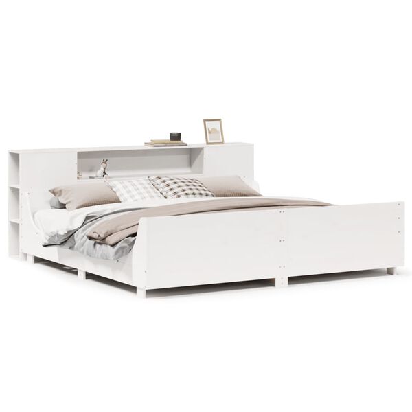 vidaXL Рамка за легло без матрак, бял, 200x200 см, бор масив