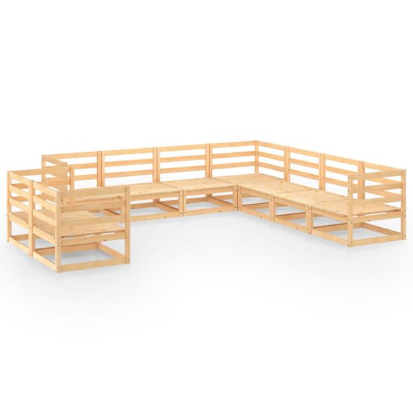 vidaXL Градински лаундж комплект, 9 части, борово дърво масив