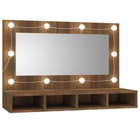 vidaXL Огледален шкаф с LED, кафяв дъб, 90x31,5x62 см