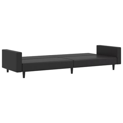 vidaXL 2-местен диван с табуретка, черен, изкуствена кожа