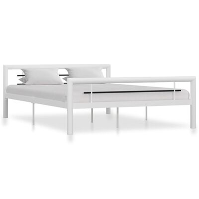 vidaXL Рамка за легло, бяло и черно, метал, 160x200 см