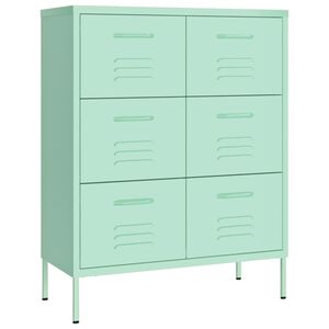 vidaXL Шкаф с чекмеджета, ментово зелено, 80х35х101,5 см, стомана