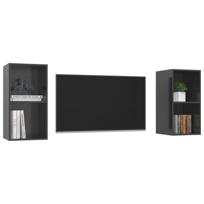 vidaXL ТВ шкафове за стенен монтаж, 2 бр, сив гланц, ПДЧ