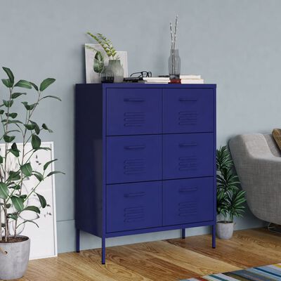 vidaXL Шкаф с чекмеджета, нейви синьо, 80х35х101,5 см, стомана