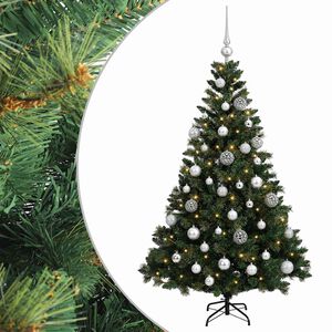 vidaXL Изкуствена коледна елха с топки 120 см 150 LED светодиода
