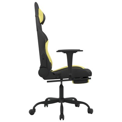 vidaXL Гейминг стол с опора за крака, черно и светлозелено, плат