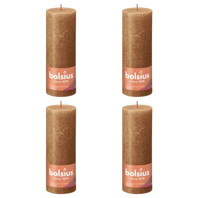 Bolsius Рустик колонни свещи Shine, 4 бр, 190x68 мм, пикантно кафяво
