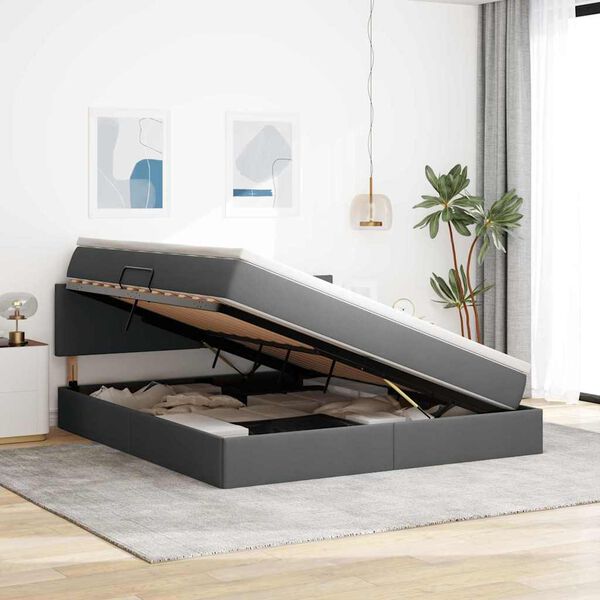 vidaXL Легло с място за съхранение и матрак Тъмен сив 160 x 200 cm