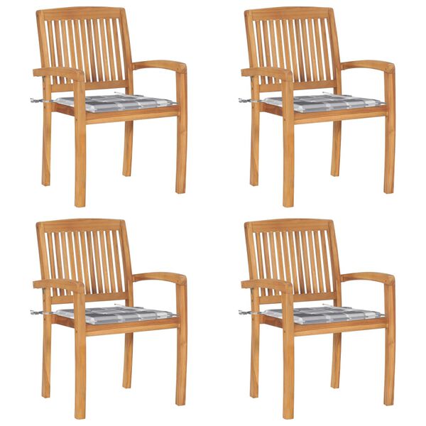 vidaXL Стифиращи градински столове с възглавници 4 бр тик масив