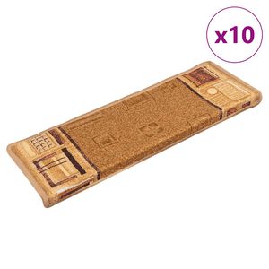vidaXL Самозалепващи стелки за стълби, 10 бр, 65x21x4 см, бежови