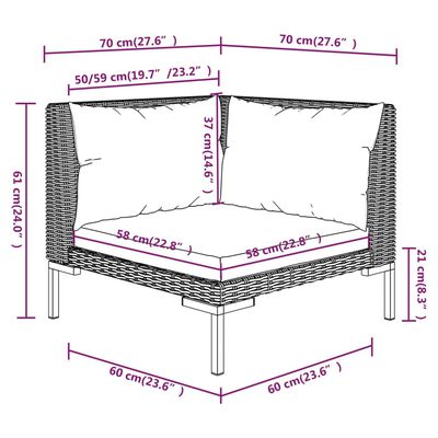 vidaXL Градински комплект с възглавници, 6 части, полиратан, тъмносив