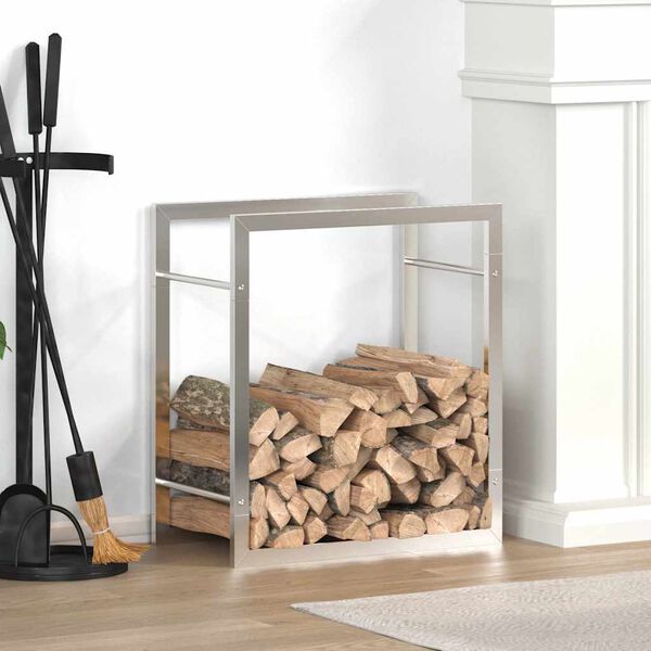 vidaXL Стойка за дърва за огрев, 50x28x56 см, неръждаема стомана