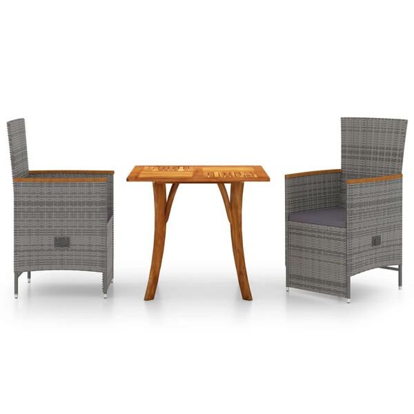 vidaXL Градински трапезен комплект, 3 части, сив