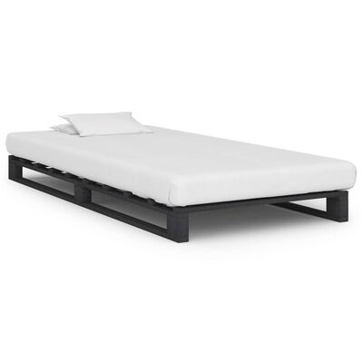 vidaXL Палетна рамка за легло, сива, бор масив, 90х200 см