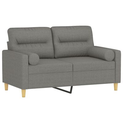 vidaXL 2-местен диван с възглавници, тъмносив, 120 см, текстил
