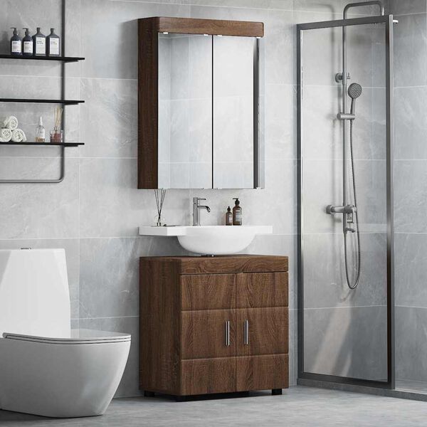 vidaXL Комплект мебели за баня с рафт TULUM Кафяв дъб Инженерно дърво