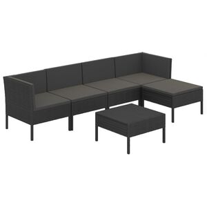 vidaXL Градински комплект с възглавници, 6 части, полиратан, черен