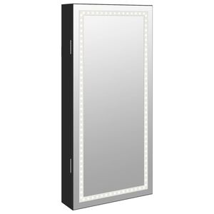 vidaXL Огледален шкаф за бижута с LED осветление, стенен монтаж, черен