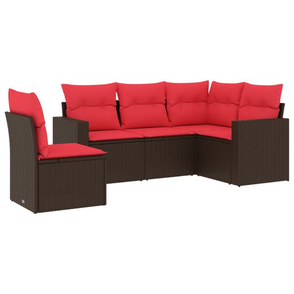 vidaXL Градински комплект с възглавници, 5 части, кафяв полиратан