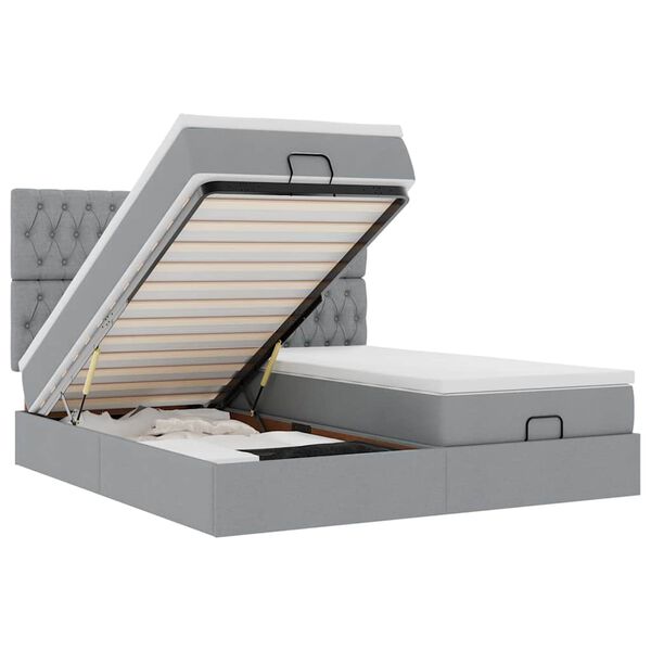 vidaXL Османска легло с матрак и LED, светлосиво, 200x200 см, плат