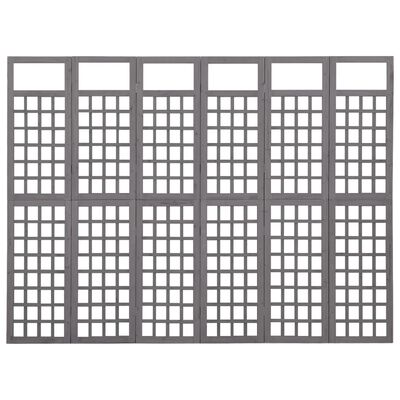 vidaXL Параван за стая, 6 панела, сив, масивна ела, 242,5x180 см