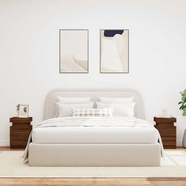 vidaXL Нощни шкафчета с LED осветление, 2 бр, кафяв дъб, 35x39x55 см