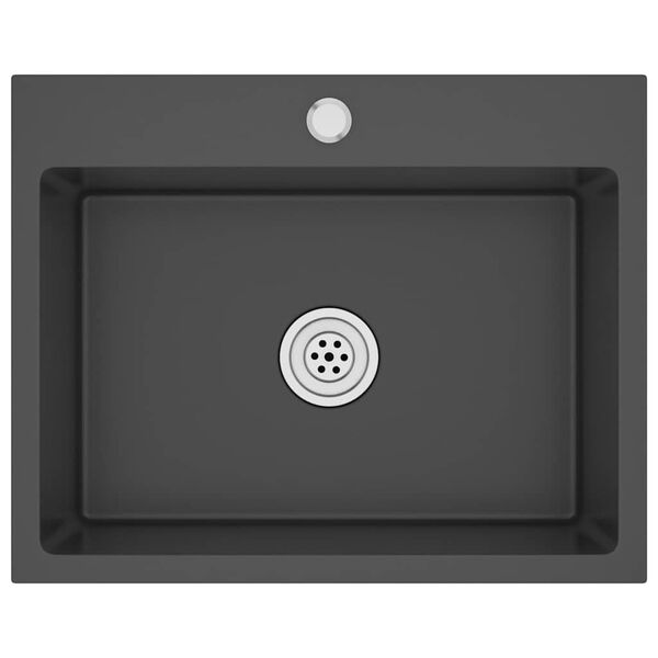 vidaXL Ръчно изработена кухненска мивка, черна, неръждаема стомана