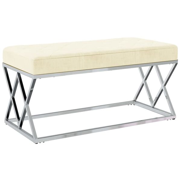 vidaXL Пейка, кремава, кадифе и неръждаема стомана