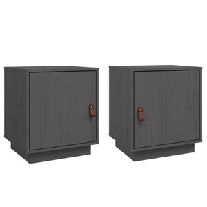 vidaXL Нощни шкафчета, 2 бр, сиви, 40x34x45 см, борово дърво масив
