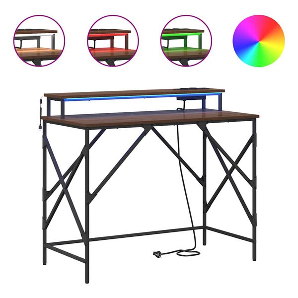 vidaXL Бюро с рафт Кафяв дъб 100 x 50 x 86,5 см Инженерно дърво