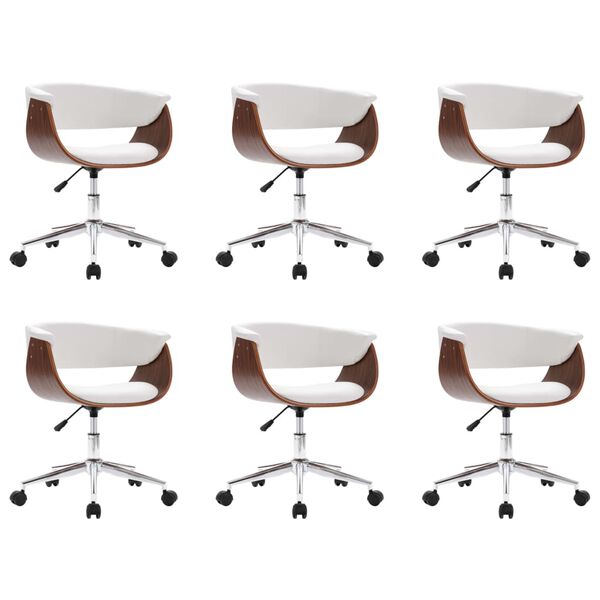 vidaXL Въртящи се трапезни столове, 6 бр, бели, изкуствена кожа