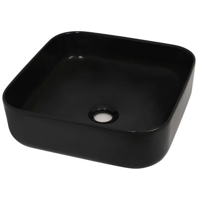vidaXL Керамична мивка, квадратна, черна, 38x38х13,5 см