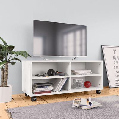 vidaXL ТВ шкаф с колелца, бял, 90x35x35 см, ПДЧ