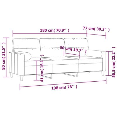 vidaXL 3-местен диван с възглавници, тъмносив, 180 см, текстил