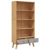 vidaXL Библиотека с 4 рафта OLDEN, сива и кафява, борово дърво масив