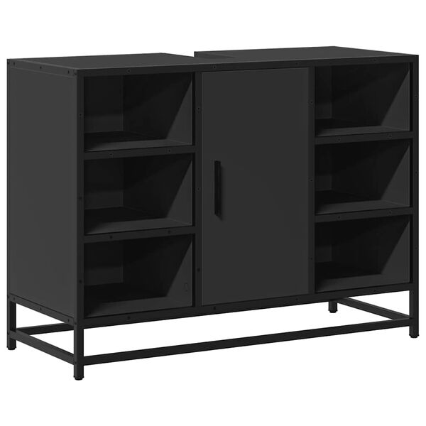 vidaXL Шкаф за мивка за баня, черен, 80x33x60 см, инженерно дърво