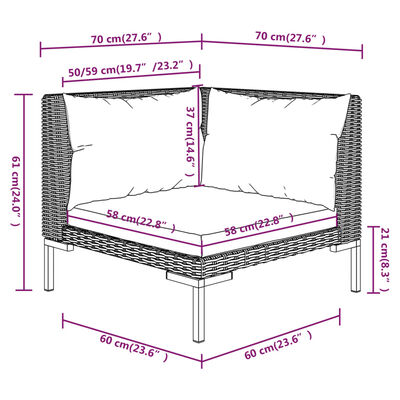 vidaXL Градински комплект с възглавници, 4 части, полиратан, тъмносив