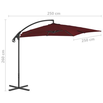 vidaXL Градински чадър чупещо рамо и стоманен прът 250x250 см червен