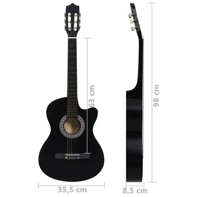vidaXL Комплект уестърн класическа китара 12 части 6 струни черна 38"