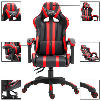 vidaXL Геймърски стол, червено, изкуствена кожа