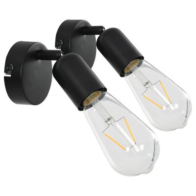 vidaXL Спот лампи с крушки филамент, 2 бр, 2 W, черни, E27