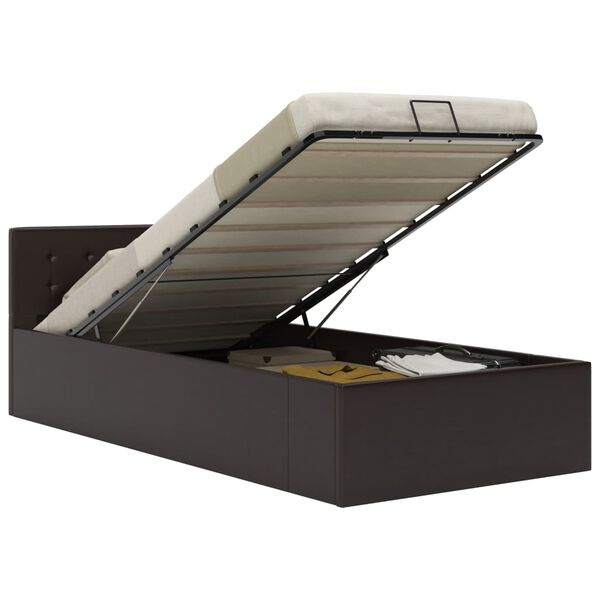 vidaXL Легло с повдигащ механизъм, сиво, изкуствена кожа, 90x200 cм