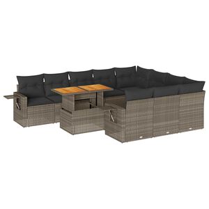 vidaXL Градински комплект диван с възглавници 11 части сив полиратан