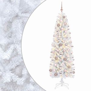 vidaXL Изкуствена тясна коледна елха с топка 180 см 300 LED светодиода